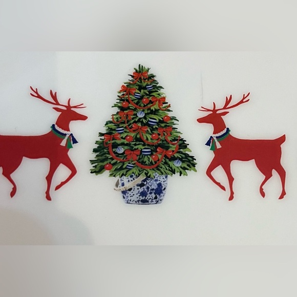 Jaye's Studio + WH Hostess Reindeer Enameled Tray w gold feet & edging Xmas - Picture 12 of 12